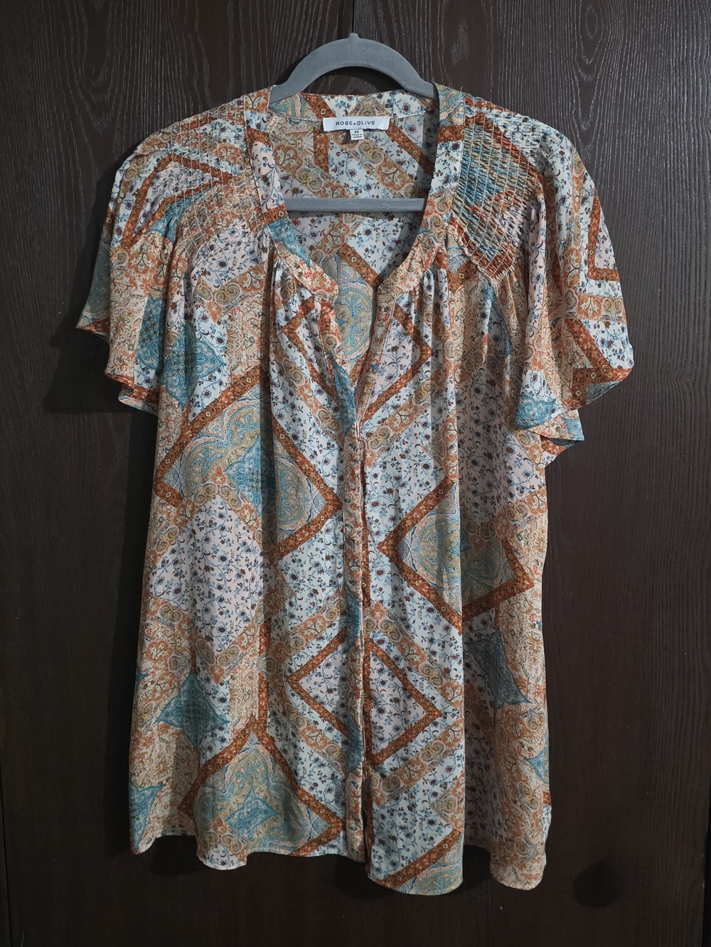 Rose & Olive Paisley Print Blouse - Teal, Rust & Cream